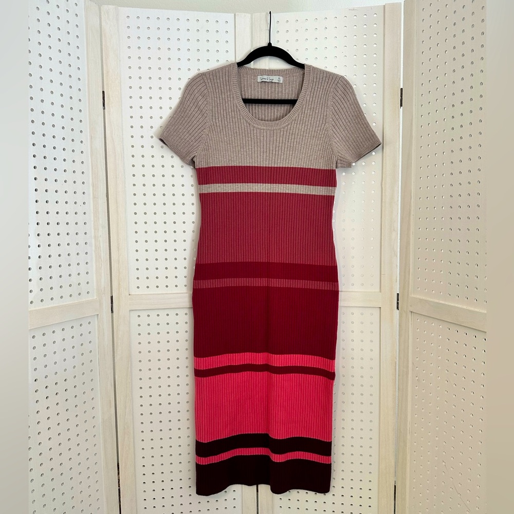 Striped Ribbed Knit Sweater Bodycon Dress